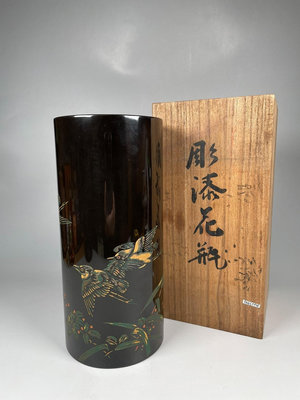日本中古：漆器雕漆花器擺件