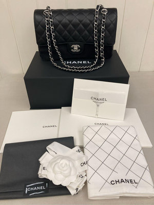 Chanel cf25 黑色荔枝紋 銀鍊包