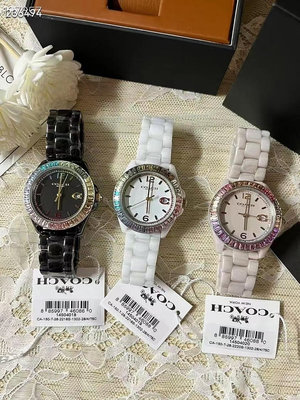 %美國名品折扣店% 特賣  COACH 水晶錶盤女錶 女錶 陶瓷錶帶腕錶 手錶 美國代購正品
