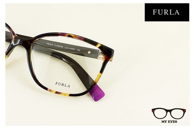【My Eyes 瞳言瞳語】Furla 義大利品牌 虎斑色光學眼鏡 時尚大框面 方紋水鑽 獨特搶眼風 (VU4859)
