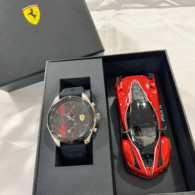 (1+1買錶送馬王)(Little bee小蜜蜂精品)Scuderia Ferrari法拉利錶 石英真三眼橡膠錶 禮盒組