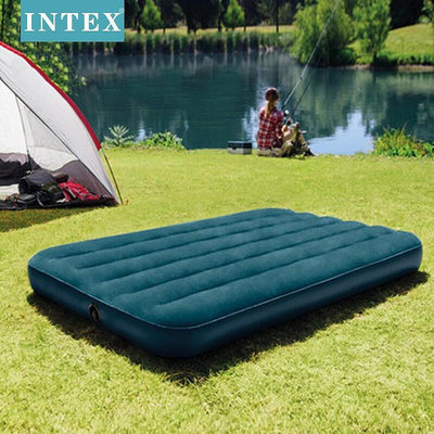 【露營用品】INTEX64735戶外雙人充氣床墊野營帳篷便攜綠色植絨空氣床