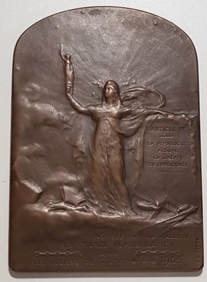 法國銅牌 1905 France Eglise De L Etat Bronze Medal.