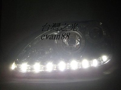 《※台灣之光※》全新BENZ W220 03 04 05年R8 DRL LED光條黑底魚眼投射大燈組HID頭燈組