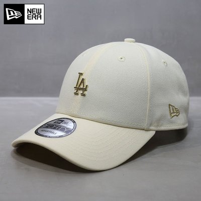 現貨優選#NewEra帽子韓國代購紐亦華MLB棒球帽LA道奇隊金屬小標米白鴨舌帽簡約