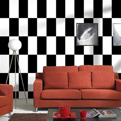 【品質保證】北歐風格壁紙 ins電視背景黑白格子幾何方塊臥室客廳現代簡約墻紙