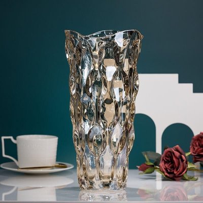 特惠》美式輕奢琉光水晶玻璃花瓶客廳樣板間酒店插花裝飾器 皿擺件工藝品     新品 促銷簡約