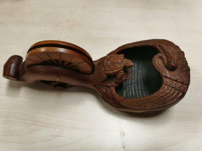 日本回流  明治 大正時期 精品木雕龜鶴紋墨斗一個 紅木名家