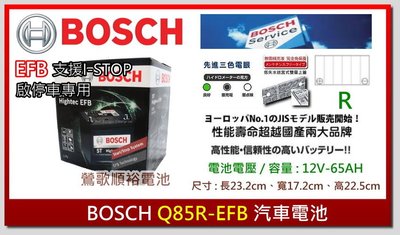 ☆新北鶯歌電池☆實體店面 BOSCH ST Q85R EFB/iS 啟停車專用長壽命汽車電池