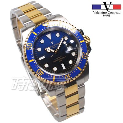 valentino coupeau范倫鐵諾 夜光時刻 不鏽鋼 防水手錶 男錶 潛水錶 水鬼 漸層 V61589TKG半藍