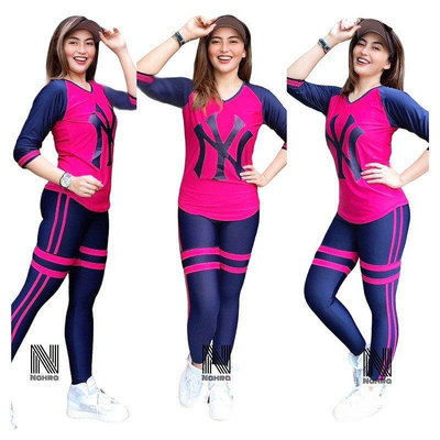 【精選好物】Ny 粉色海軍體操套裝運動服有氧運動尊巴健身健身房瑜伽跑步騎行服
