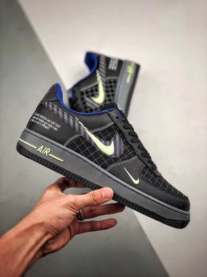 Nike Air Force 1 07 全黑藍 格子 雙鉤  時尚 低幫 休閒滑板鞋 情侶鞋 CT1621-001
