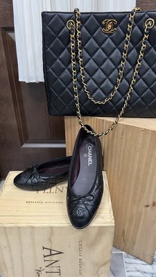 CHANEL 黑色 菱格紋 芭蕾舞鞋  娃娃鞋 平底鞋 37.5 (鞋盒 購證正本)