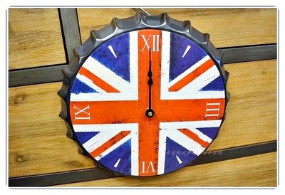 復古美式時鐘 瓶蓋英國國旗時鐘 工業風 LOFT 鐵製造型時鐘 仿古壁鐘 英倫風時鐘 工業風掛鐘 吊鐘 【歐舍傢居】