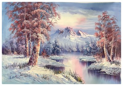 雪景風景油畫 90X60公分 手繪油畫 無框畫 – 248