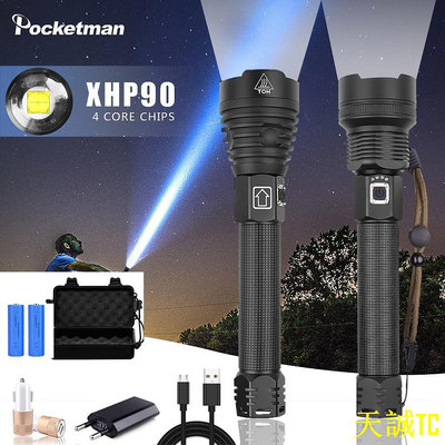 天誠TC強大的XHP90手電筒XLamp變焦手電筒XHP70.2 USB可充電電池18650或26650露營狩獵燈