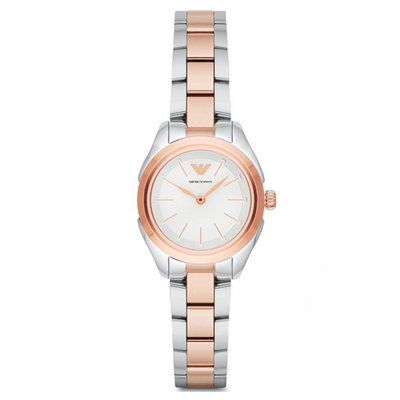 【台南 時代鐘錶 Emporio Armani】亞曼尼 AR11029 都會簡約 鋼錶帶女錶 白/玫瑰金 32mm