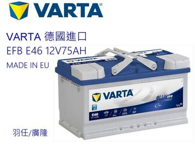 台中市汽車電池經銷 羽任 德國 VARTA E46 EFB 75Ah 原廠電瓶 (DIN80 58015 58515)