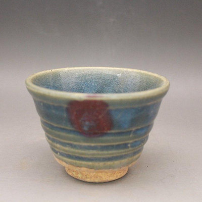宋鈞窯藍釉一點紅茶杯 酒杯茶碗 古董古玩陶瓷器收藏手工仿古擺件 YM