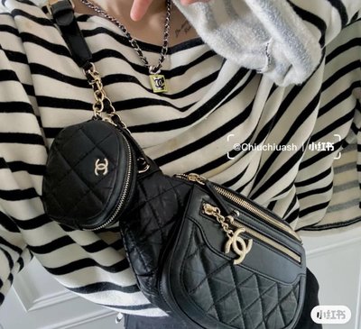 小巴黎二手名牌 Chanel 子母包 胸口包 後背包 腰包 黑金 卡袋盒
