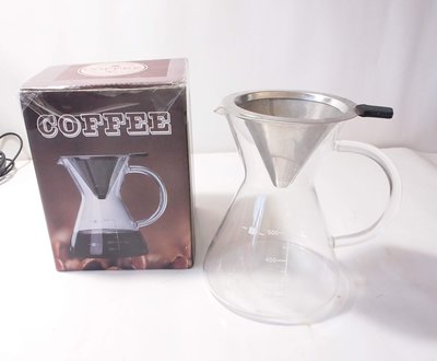 二手,咖啡沖泡組 玻璃壺+金屬濾杯/容量500cc