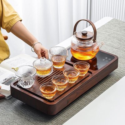 【熱賣精選】整套玻璃茶具套裝茶壺家用泡茶電陶爐煮茶器茶盤一體燒茶爐煮茶壺