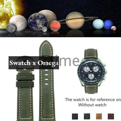 適用於 Omega SWATCH Joint Moon 20mm 錶帶細啞光軟瘋馬皮革錶帶腕帶復古手鍊女士男士