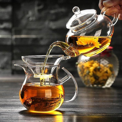 250ML玻璃茶壺組 側把茶壺 玻璃茶海 茶具組套裝 耐熱玻璃壺 玻璃茶杯 茶壺茶具 泡茶壺 茶水分離 泡茶器 濾茶器