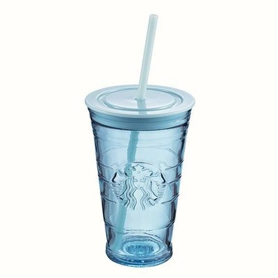 星巴克 BLUE玻璃Togo冷水杯 8/1上市 附吸管 藍色