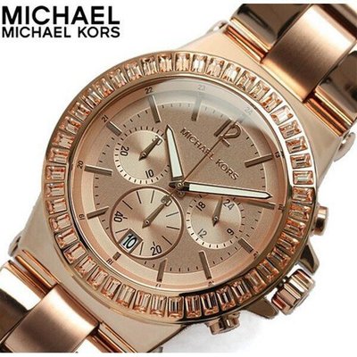 代購Michael Kors MK手錶鑲鑽玫瑰金三眼計時日曆女生石英手錶MK5412