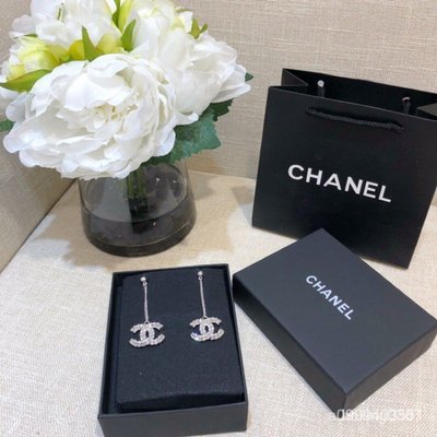 【二手正品】 Chanel香奈兒高級定製爆款雙C耳環 最受歡迎的一款 鑲嵌施華洛世奇水晶 回購率 簡約時尚 又不失優雅
