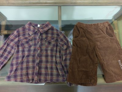 [二手] 韓國製 男嬰兒男寳寳男童裝 格子長袖襯衫 + ELLE 純棉100% 九分寬管褲 (2Y)
