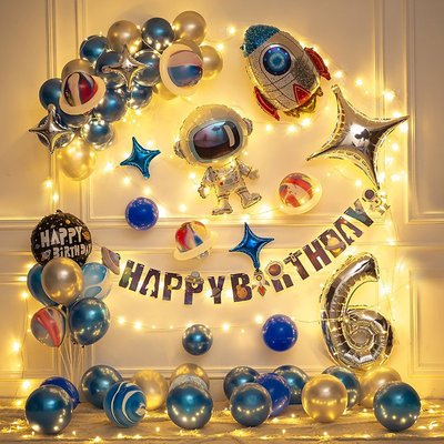 促銷打折 太空主題兒童生日快樂氣球裝飾男孩寶寶一周歲派對場景~