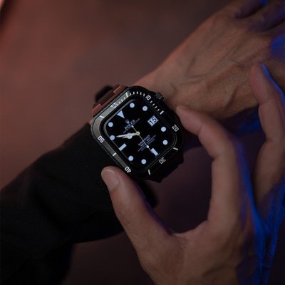 熱銷 水鬼改裝錶帶套裝 適用蘋果手錶 Apple Watch s8 7 6 5 4 se鋼帶膠帶 44 45mm男表表帶現貨