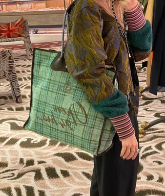 Vivienne Westwood 日本ins格子帆布包西太后HarrisTweed大容量單肩包女托-阿拉朵朵
