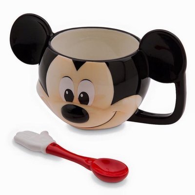 【雍容華貴】最後一組! 美國Disney 迪士尼 官網米奇陶瓷馬克杯+小湯匙組/兒童餐具組合,可用於微波爐和洗碗機