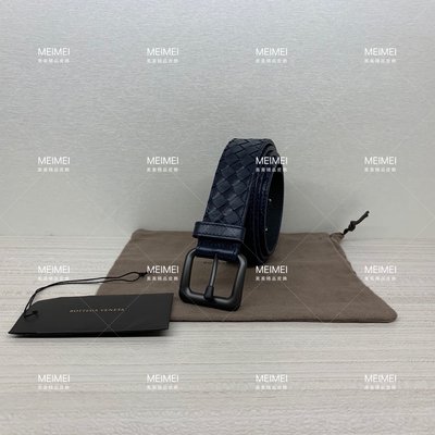 30年老店 預購 Bottega Veneta BV 深藍色 牛皮編織 皮帶 3.5cm 271932