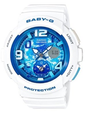 【萬錶行】CASIO BABY-G 海灘旅行系列清澈藍天兩地時間休閒錶 BGA-190GL-7B