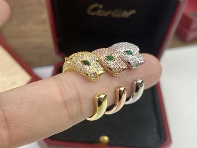 【少女館】新款CARTIER豹子滿鑽戒指時尚經典貴族範兒戒指個性的開口設計戒指指環情侶戒指 珠寶 飾品VH437