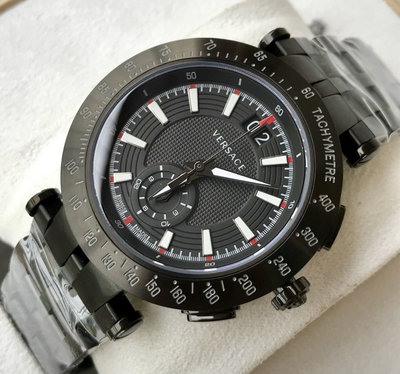 VERSACE V-Race 黑色面錶盤 黑色不鏽鋼錶帶 石英 男士 計時手錶 VAH040016 凡賽斯腕錶