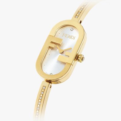 【折扣預購】22秋冬正品Fendi O’Lock Vertical FF標誌 金色不鏽鋼錶帶 鑲鑽石 橢圓形 腕錶 手錶