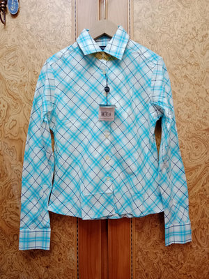全新 【唯美良品】香港製 BURBERRY 經典花紋 藍色格紋長袖襯衫 W1008- 6987 S