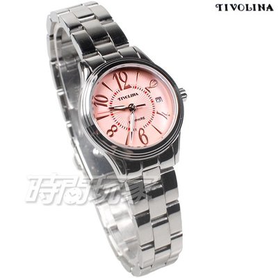 TIVOLINA 都會風格 LAW3770PP 數字圓錶 女錶 防水錶 藍寶石水晶鏡面 日期顯示 粉橘色【時間玩家】