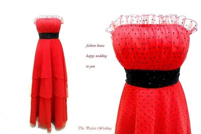 【時尚屋婚紗禮服】紅色露肩蕾絲法式設計師公主造型款《二手禮服》～Ｂ６４７(歡迎預約試穿)