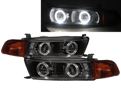 卡嗶車燈 適用 Mitsubishi 三菱 Galant 98-05 光導LED光圈 魚眼大燈 日規 歐規 黑框