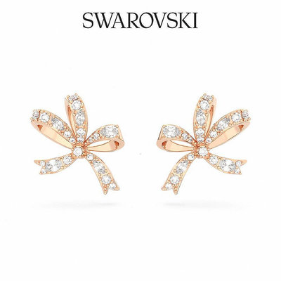 SWAROVSKI 施華洛世奇 Volta 耳釘 蝴蝶結, 細碼, 白色, 鍍玫瑰金色調