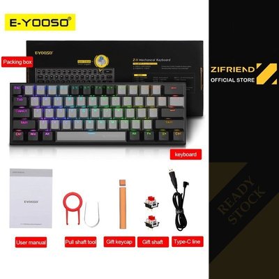 現貨E-Yooso Z11 61 鍵 RGB 拼色 機械鍵盤 青軸 紅軸 熱插拔 真機械 遊戲 有線~爆款-規格不用 價格不同