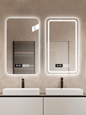 方形浴室鏡LED帶燈發光防霧高清鏡子衛生間掛墻式感應觸摸屏