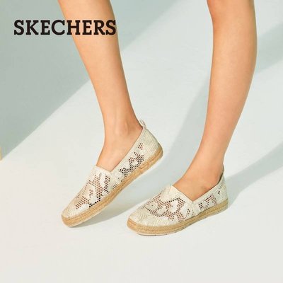 100％原廠Skechers斯凱奇女鞋新款平底單鞋蕾絲一腳蹬懶人鞋樂福鞋漁夫鞋
