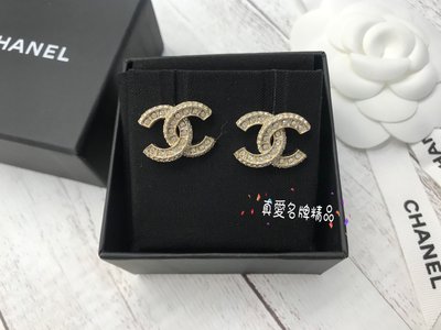 《真愛名牌精品》 Chanel A86504 金色 大雙C 交叉鑽 耳環 *全新品*代購